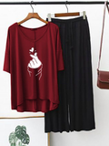 Plain Red K-Pop Heart V Neck T Shirt with Black Plazzo