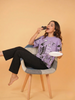 Purple Multi Planets Printed Shirt With Black Trouser