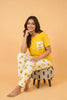 Yellow Flower Printed Pocket Half Sleeves Shirt and White Flower Printed Trouser Night Wear
