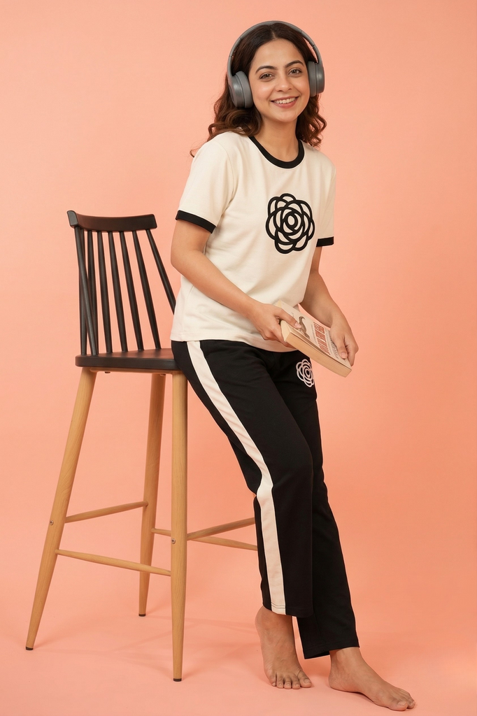 Black Flower Style Track Suit
