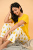 Yellow Flower Printed Pocket Half Sleeves Shirt and White Flower Printed Trouser Night Wear