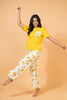 Yellow Flower Printed Pocket Half Sleeves Shirt and White Flower Printed Trouser Night Wear