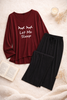 Plain Red let me sleep V Neck T Shirt with Black Plazzo