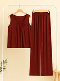 Plain Maroon Sando Tshirt With PLazo Pajama
