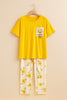 Yellow Flower Printed Pocket Half Sleeves Shirt and White Flower Printed Trouser Night Wear