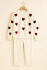 Heart printed warm winter fleece co ord Set - White and Red