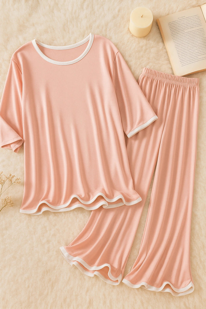 Rose Pink Half Sleeves Plazzo PJ Set