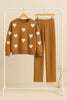 Heart printed warm winter fleece co ord Set - Brown and White