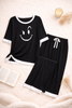 Black Smiley Face White Round Neck Plazzo PJ Set