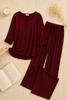 Maroon V-Neck Women Night Suit PJ Set
