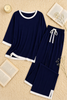 Navy Blue White Round Neck Plazzo PJ Set