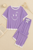 Purple Smiley Face White Round Neck Plazzo PJ Set