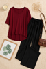 Plain Red V Neck T Shirt with Black Plazzo