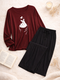 Plain Red K-Pop Heart V Neck T Shirt with Black Plazzo