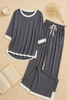 Grey White Round Neck Plazzo PJ Set