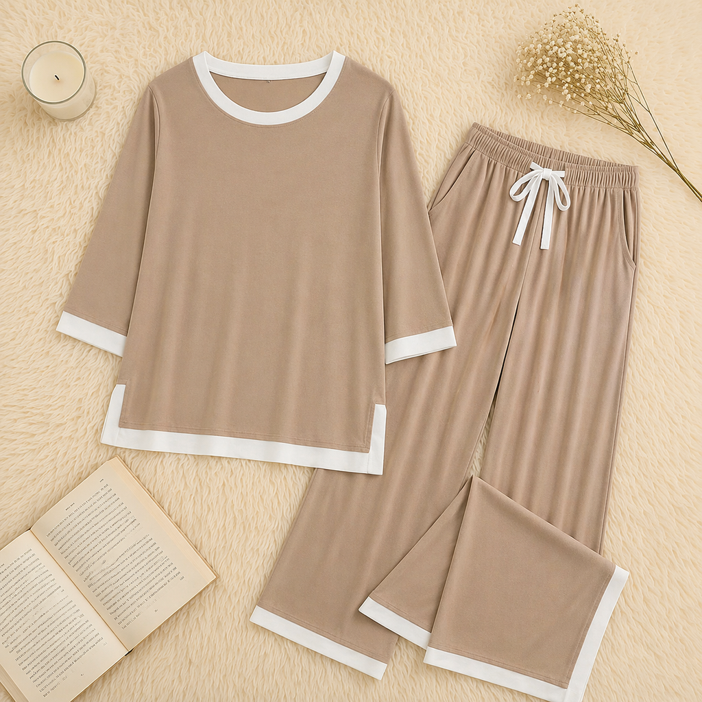 Skin White Round Neck Plazzo PJ Set