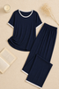 Plain Blue Tshirt With White Round Neck And PLazo Pajama (Half Seeleve)