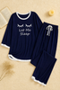 Navy Blue let me sleep White Round Neck Plazzo PJ Set