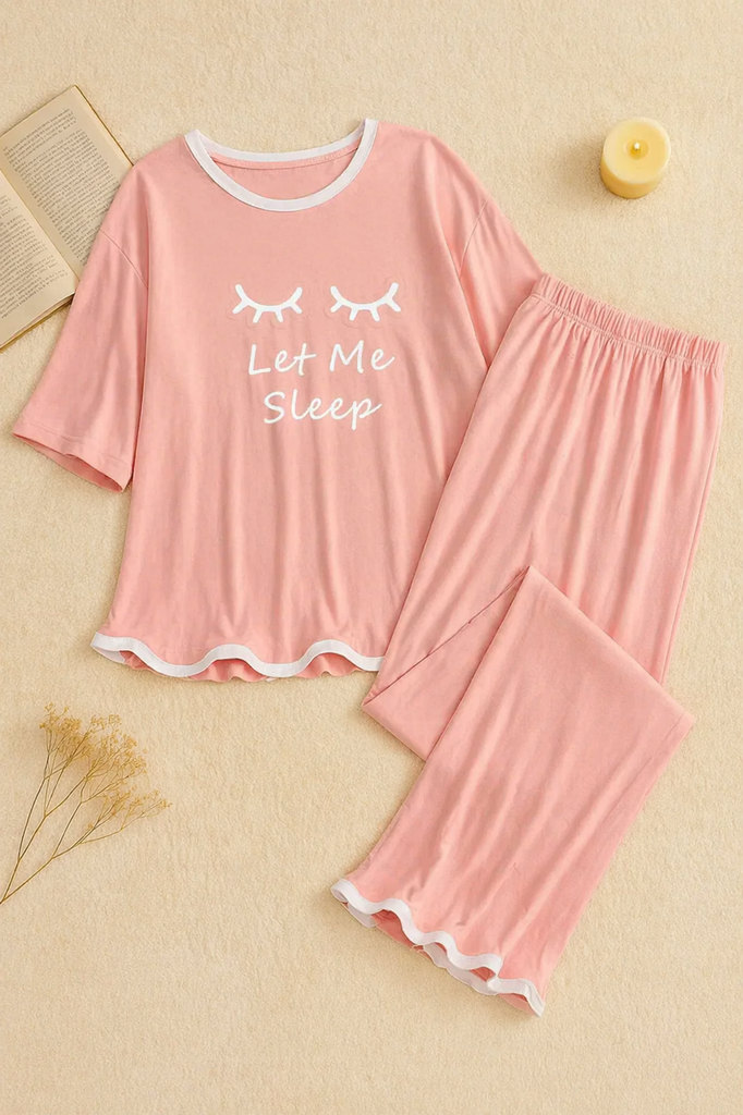 Rose Pink let me Sleep Half Sleeves Plazzo PJ Set