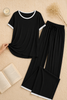Plain Black Tshirt With White Round Neck And PLazo Pajama (Half Seeleve)