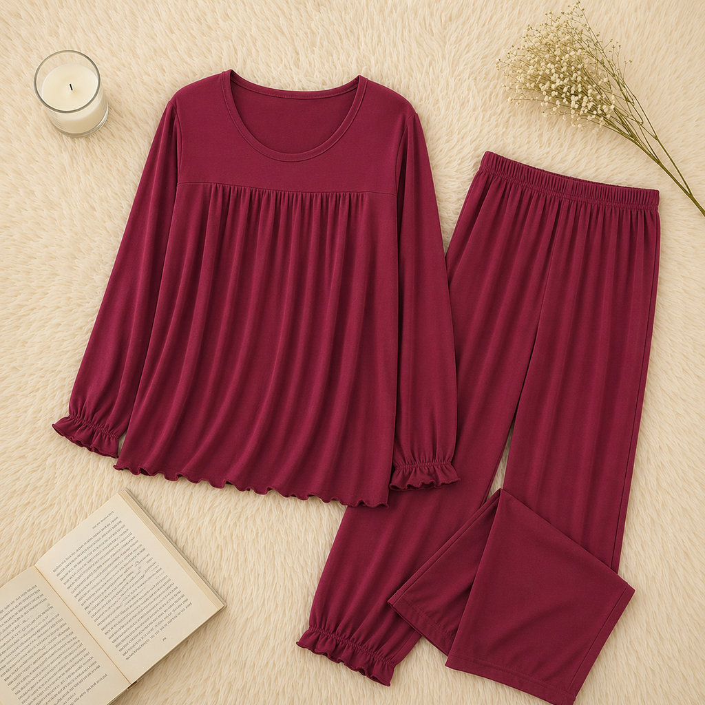 Maroon Round Neck Frill and Plazoo For Women