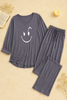 Plain Gray Smiley Face V Neck with Plazzo Pajama Full Sleeves Suit