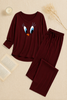 Maroon Daffy Duck V-Neck Women Night Suit PJ Set
