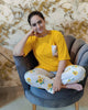 Yellow Flower Printed Pocket Half Sleeves Shirt and White Flower Printed Trouser Night Wear