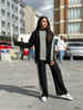 Color Drop-Shoulder Puzzle Printed Sweat Style 2-Pcs Winter Tracksuit