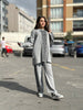 Color Drop-Shoulder Puzzle Printed Sweat Style 2-Pcs Winter Tracksuit