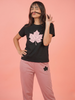 Leaf Printed Black Shirt And Pink Trouser