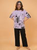 Purple Multi Planets Printed Shirt With Black Trouser