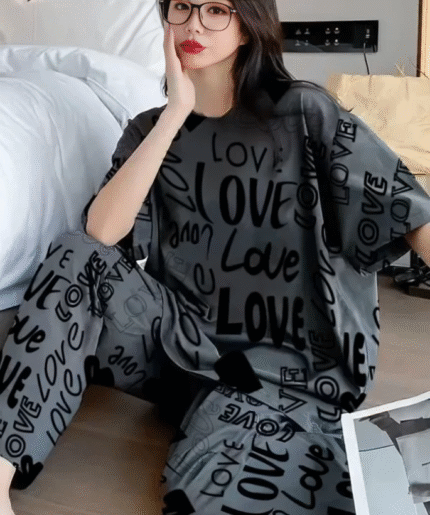 Gray love printed shirt and trouser