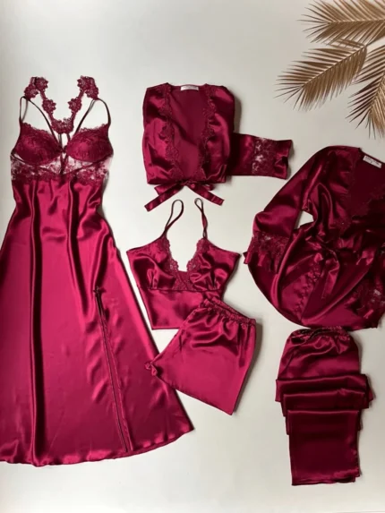 Imported 6Pcs Nighty | High Quality Silk Night Wear | Honeymoon Bridal Set Pack of 6Pcs